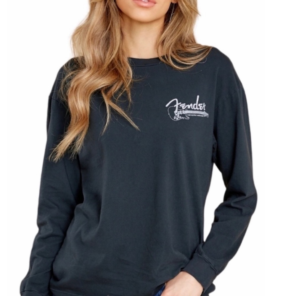 NWT Daydreamer Fender The Sound Oversized Glitter Guitar Long sleeve Print Shirt